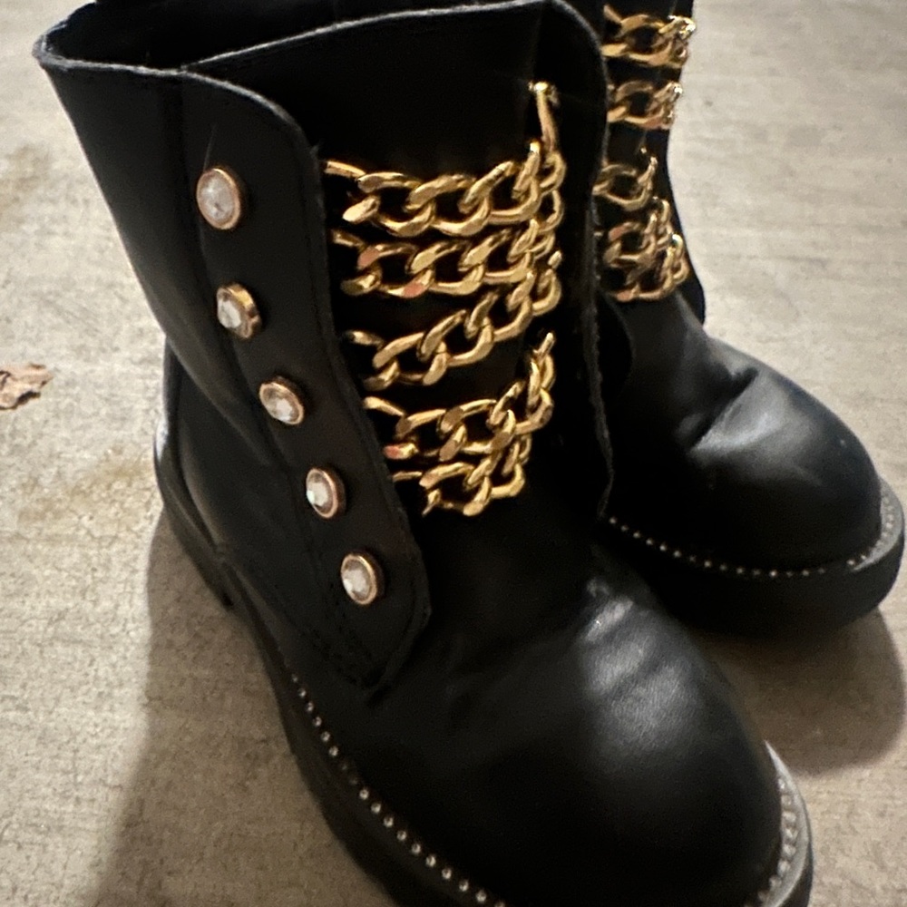 Black Boots with Gold Chain Accents